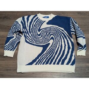 Aelfric Eden Swirl Knit Sweater Blue White Size Medium